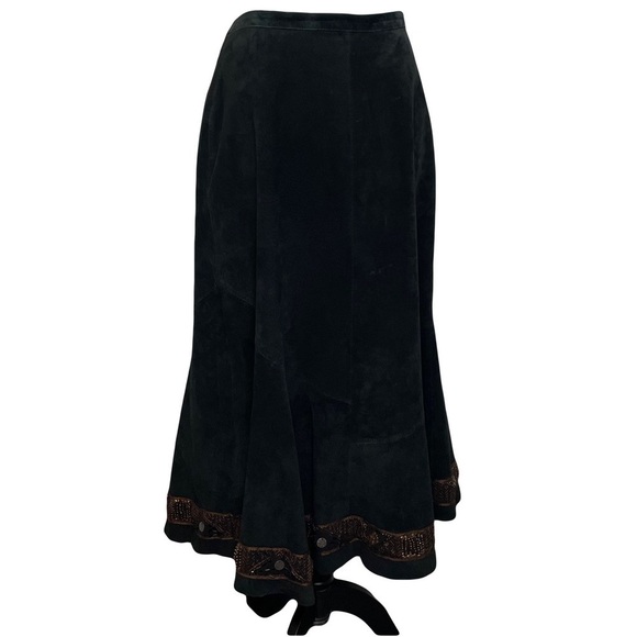 Chico’s Long Black Leather Cowgirl Skirt Beaded Trim Size 1 (Small) - Picture 2 of 15